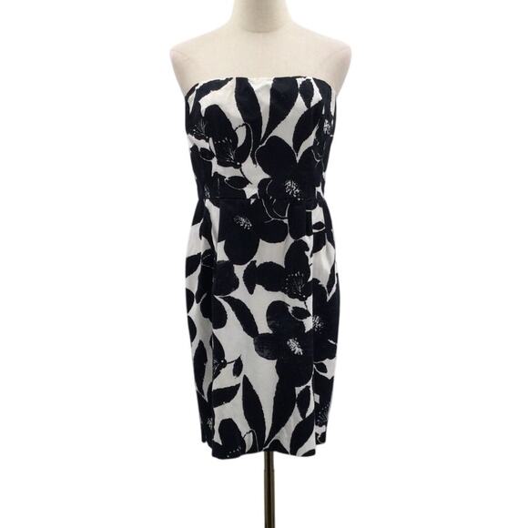 EXPRESS DESIGN STUDIO SZ 10 L Black White Floral Strapless Mini Dress B24 - Picture 1 of 8